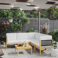 Thumbnail for 6-tlg. Garten-Lounge-Set mit Kissen Cremeweiß Massivholz Akazie
