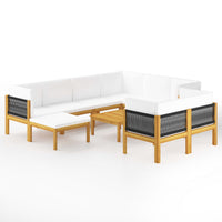 Thumbnail for 10-tlg. Garten-Lounge-Set mit Kissen Cremeweiß Massivholz Akazie