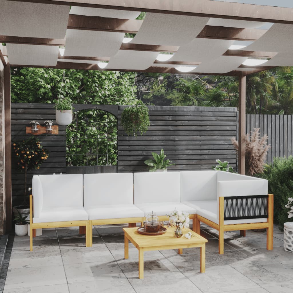 6-tlg. Garten-Lounge-Set mit Kissen Cremeweiß Massivholz Akazie