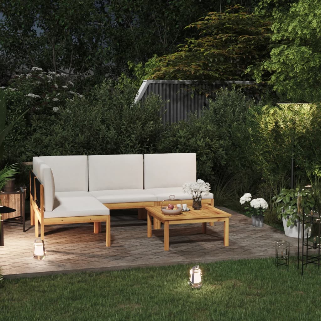 5-tlg. Garten-Lounge-Set mit Kissen Cremeweiß Massivholz Akazie