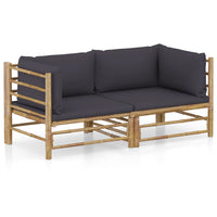 Thumbnail for 2-tlg. Garten-Lounge-Set mit Dunkelgrauen Kissen Bambus