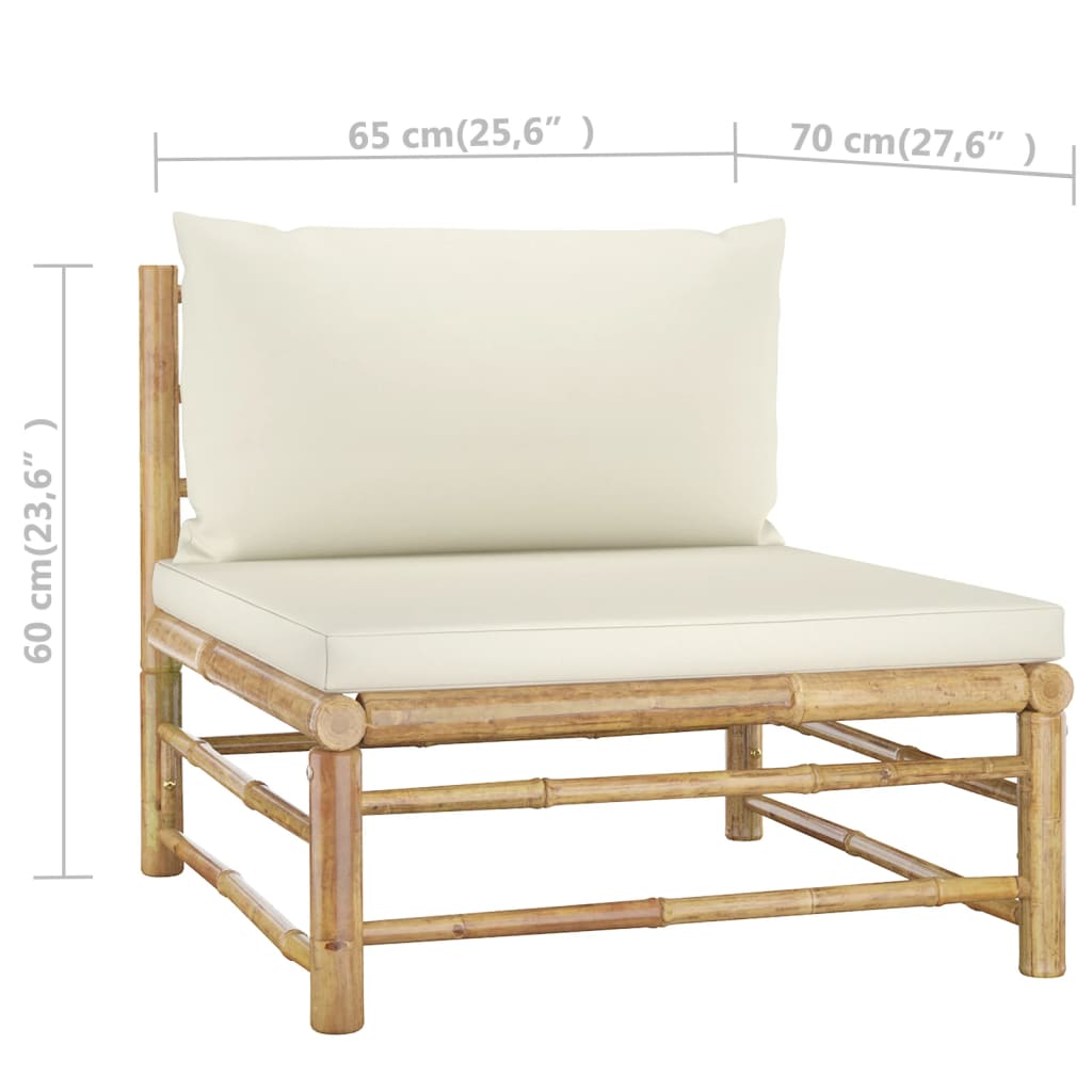 4-tlg. Garten-Lounge-Set mit Cremeweißen Kissen Bambus