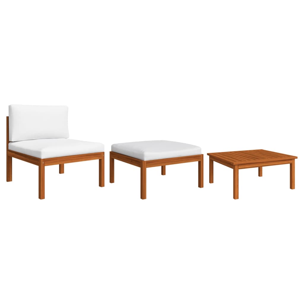 3-tlg. Garten-Lounge-Set mit Auflagen Akazie Massivholz