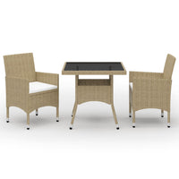 Thumbnail for 3-tlg. Garten-Essgruppe Beige Poly Rattan und Glas