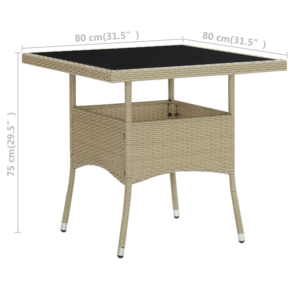 3-tlg. Garten-Essgruppe Beige Poly Rattan und Glas