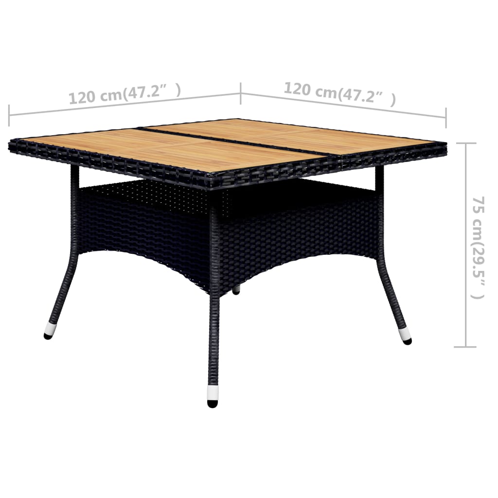 9-tlg. Garten-Essgruppe Poly Rattan Akazie Massivholz Schwarz