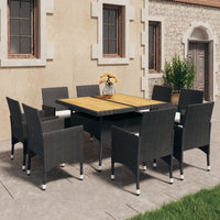 Thumbnail for 9-tlg. Garten-Essgruppe Poly Rattan Akazie Massivholz Schwarz