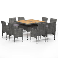 Thumbnail for 9-tlg. Garten-Essgruppe Poly Rattan und Akazienholz Grau