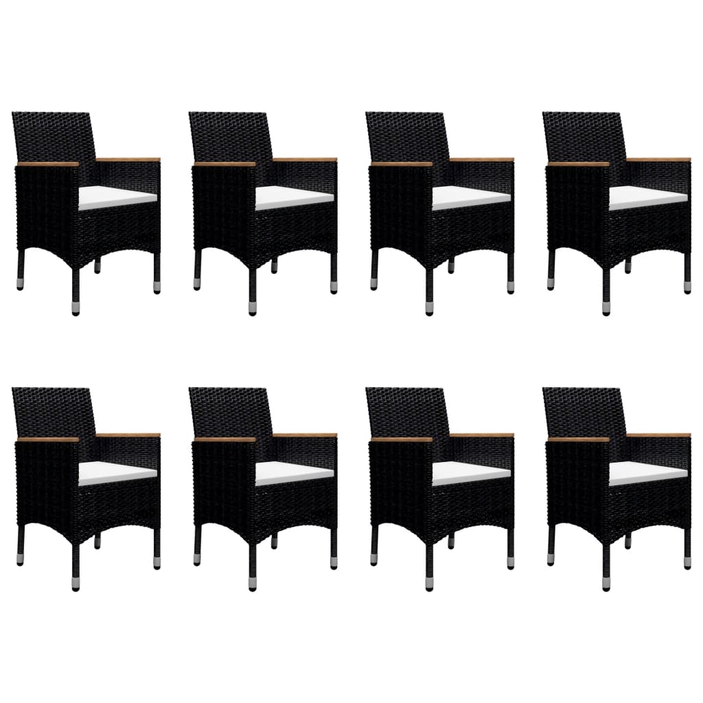 9-tlg. Garten-Essgruppe Poly Rattan und Akazienholz Schwarz