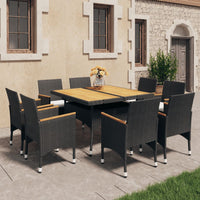 Thumbnail for 9-tlg. Garten-Essgruppe Poly Rattan und Akazienholz Schwarz