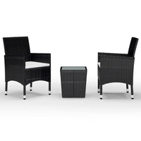 Thumbnail for 3-tlg. Bistro-Set Poly Rattan und Hartglas Schwarz