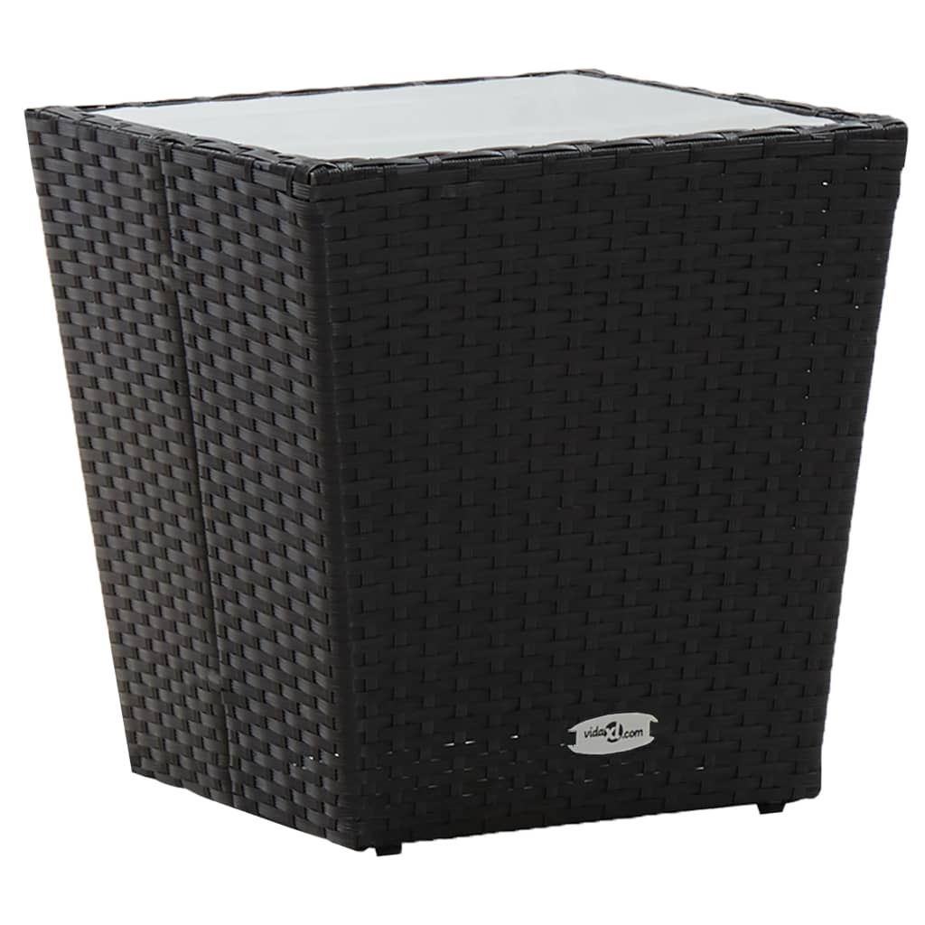 3-tlg. Bistro-Set Poly Rattan und Hartglas Schwarz