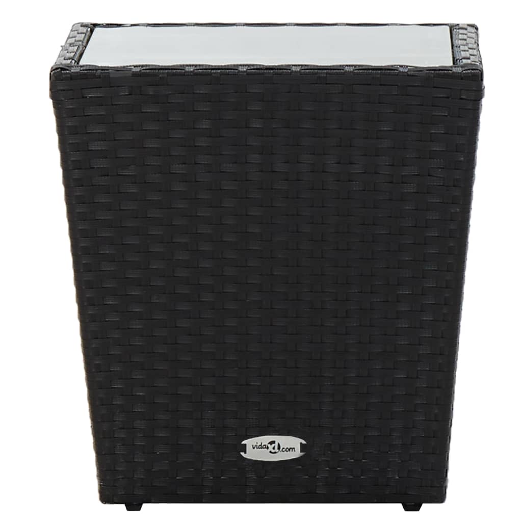 3-tlg. Bistro-Set Poly Rattan und Hartglas Schwarz