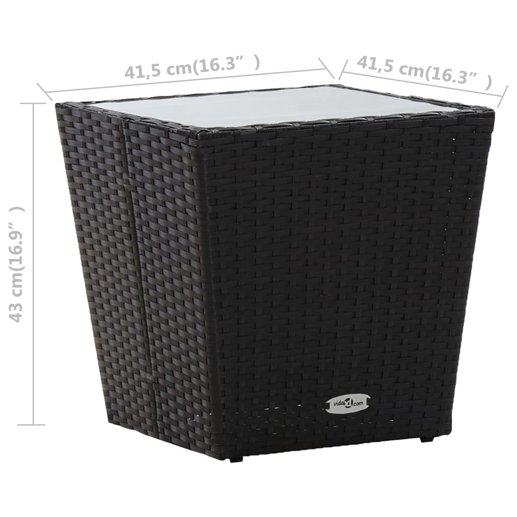 3-tlg. Bistro-Set Poly Rattan und Hartglas Schwarz