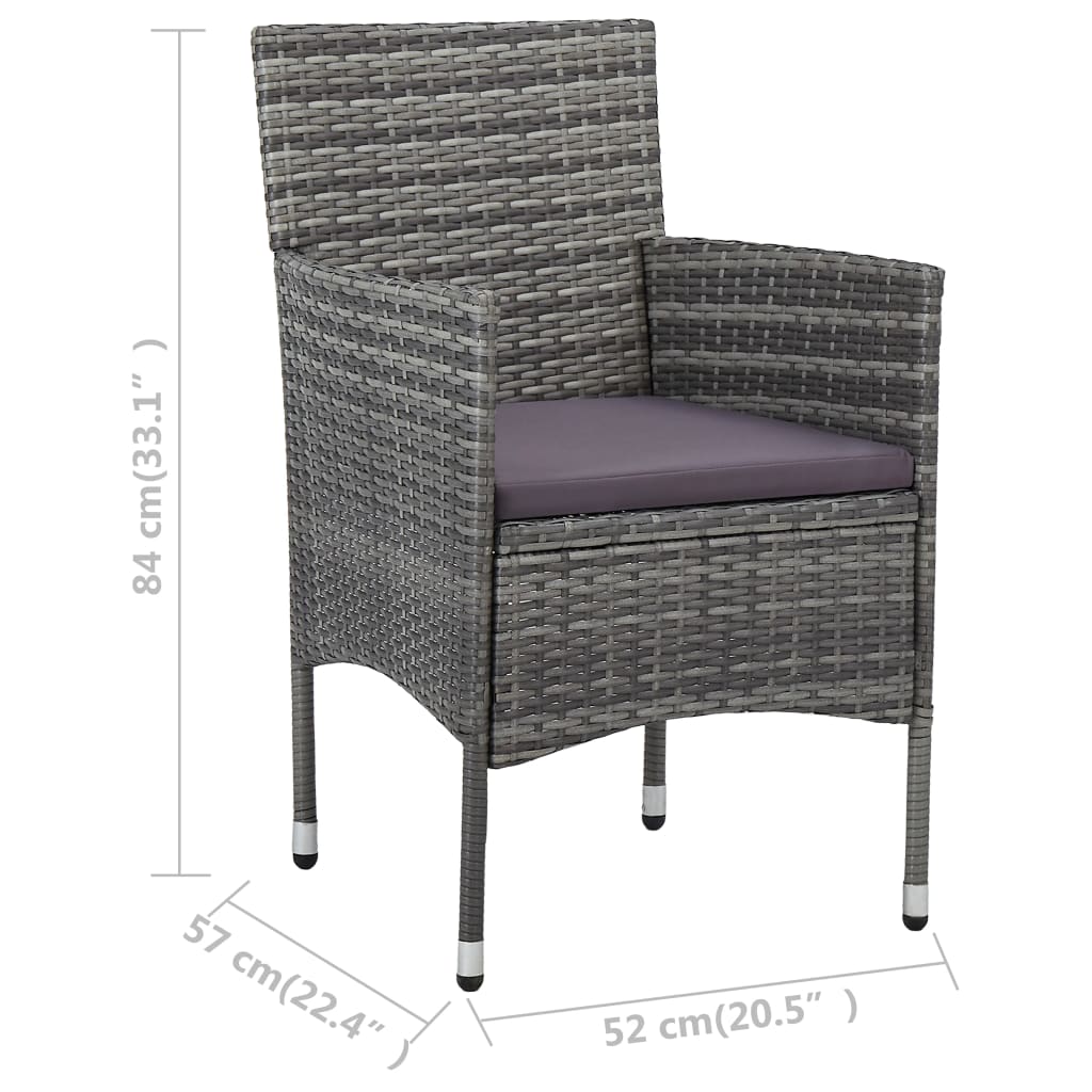 3-tlg. Bistro-Set Poly Rattan und Hartglas Grau