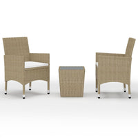 Thumbnail for 3-tlg. Bistro-Set Poly Rattan und Hartglas Beige