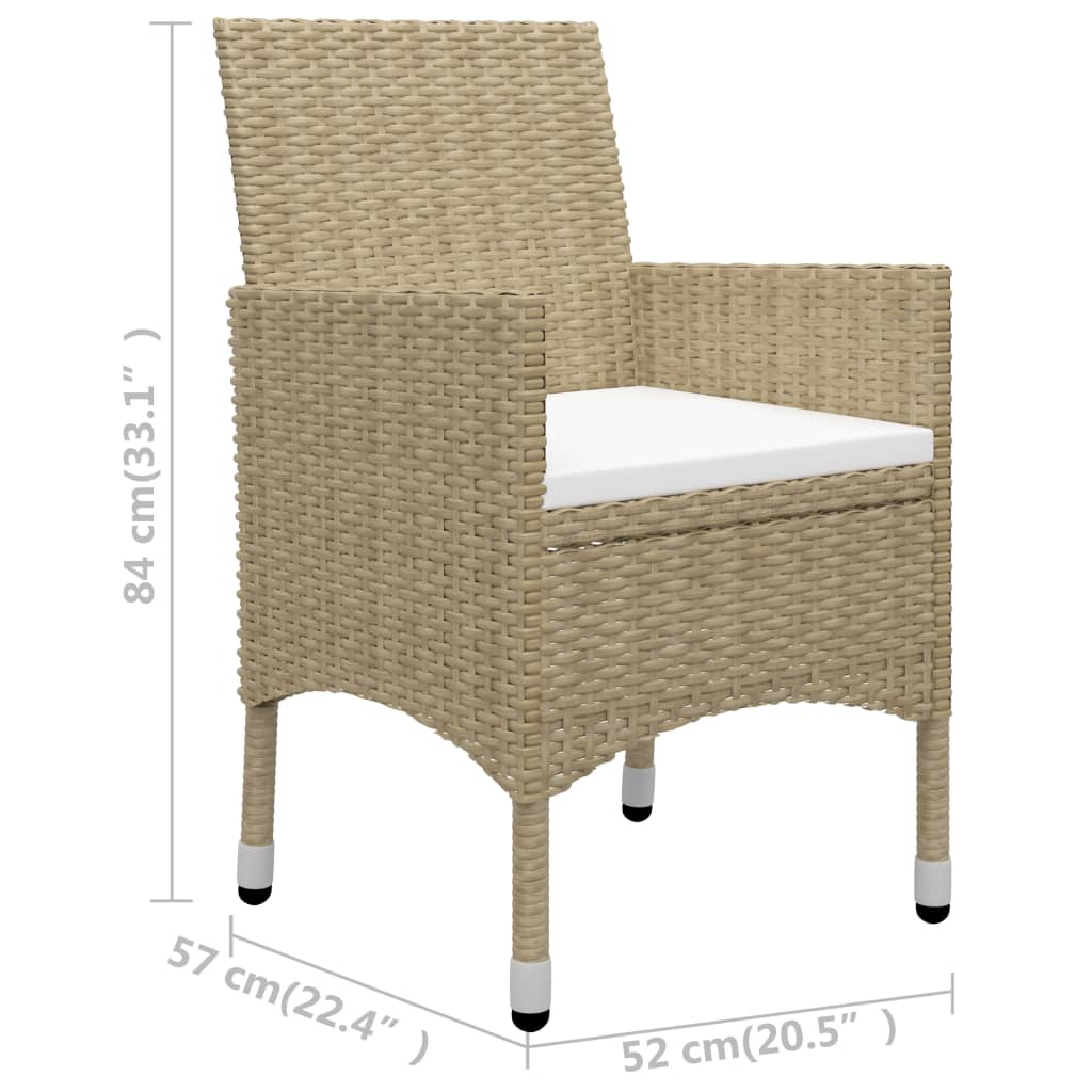3-tlg. Bistro-Set Poly Rattan und Hartglas Beige