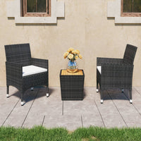 Thumbnail for 3-tlg. Bistro-Set Poly Rattan und Akazienholz Schwarz