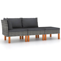 Thumbnail for 3-tlg. Garten-Lounge-Set Poly Rattan und Massivholz Eukalyptus