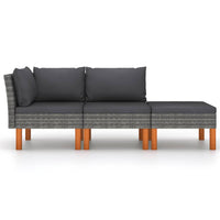 Thumbnail for 3-tlg. Garten-Lounge-Set Poly Rattan und Massivholz Eukalyptus