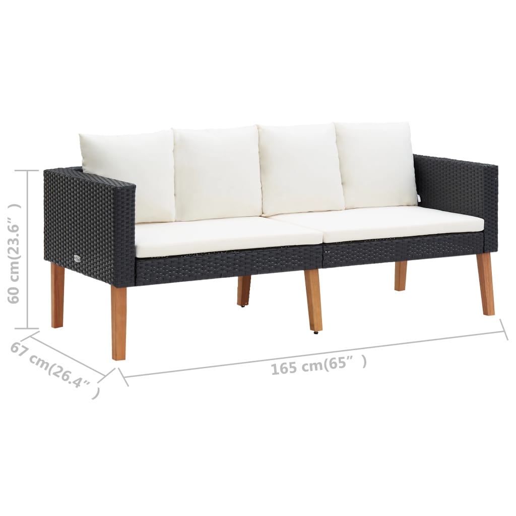 5-tlg. Garten-Lounge-Set mit Auflagen Poly Rattan Schwarz