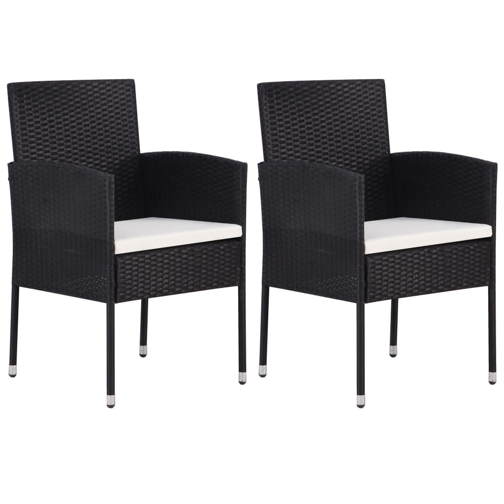 3-tlg. Garten-Essgruppe Poly Rattan & Massivholz Akazie Schwarz