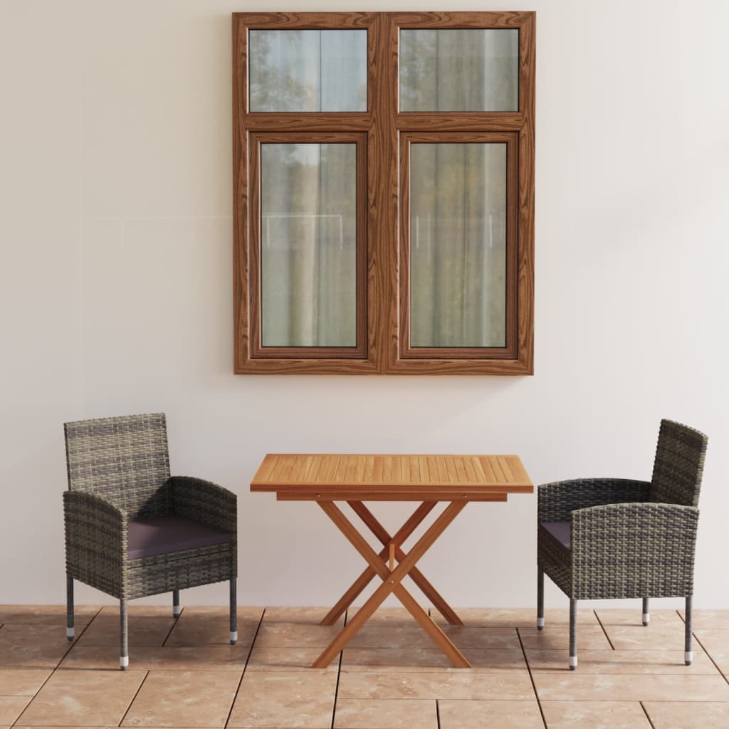 3-tlg. Garten-Essgruppe Poly Rattan & Massivholz Akazie