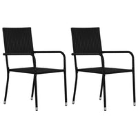 Thumbnail for 3-tlg. Garten-Essgruppe Poly Rattan & Massivholz Akazie Schwarz