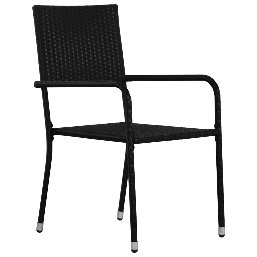 3-tlg. Garten-Essgruppe Poly Rattan & Massivholz Akazie Schwarz