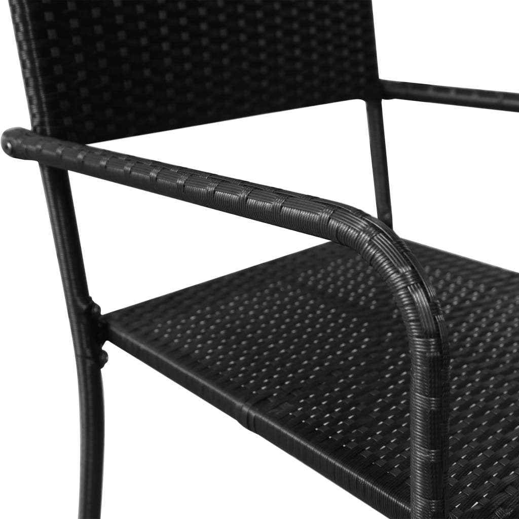 3-tlg. Garten-Essgruppe Poly Rattan & Massivholz Akazie Schwarz