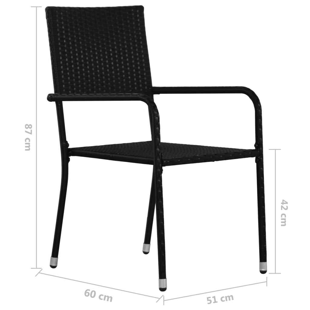 3-tlg. Garten-Essgruppe Poly Rattan & Massivholz Akazie Schwarz