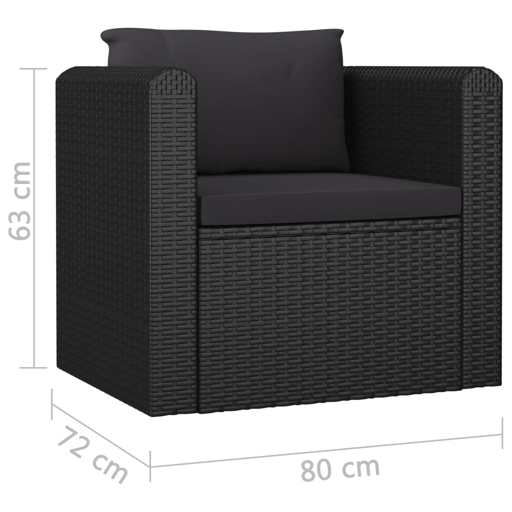 7-tlg. Garten-Lounge-Set mit Kissen Poly Rattan Schwarz