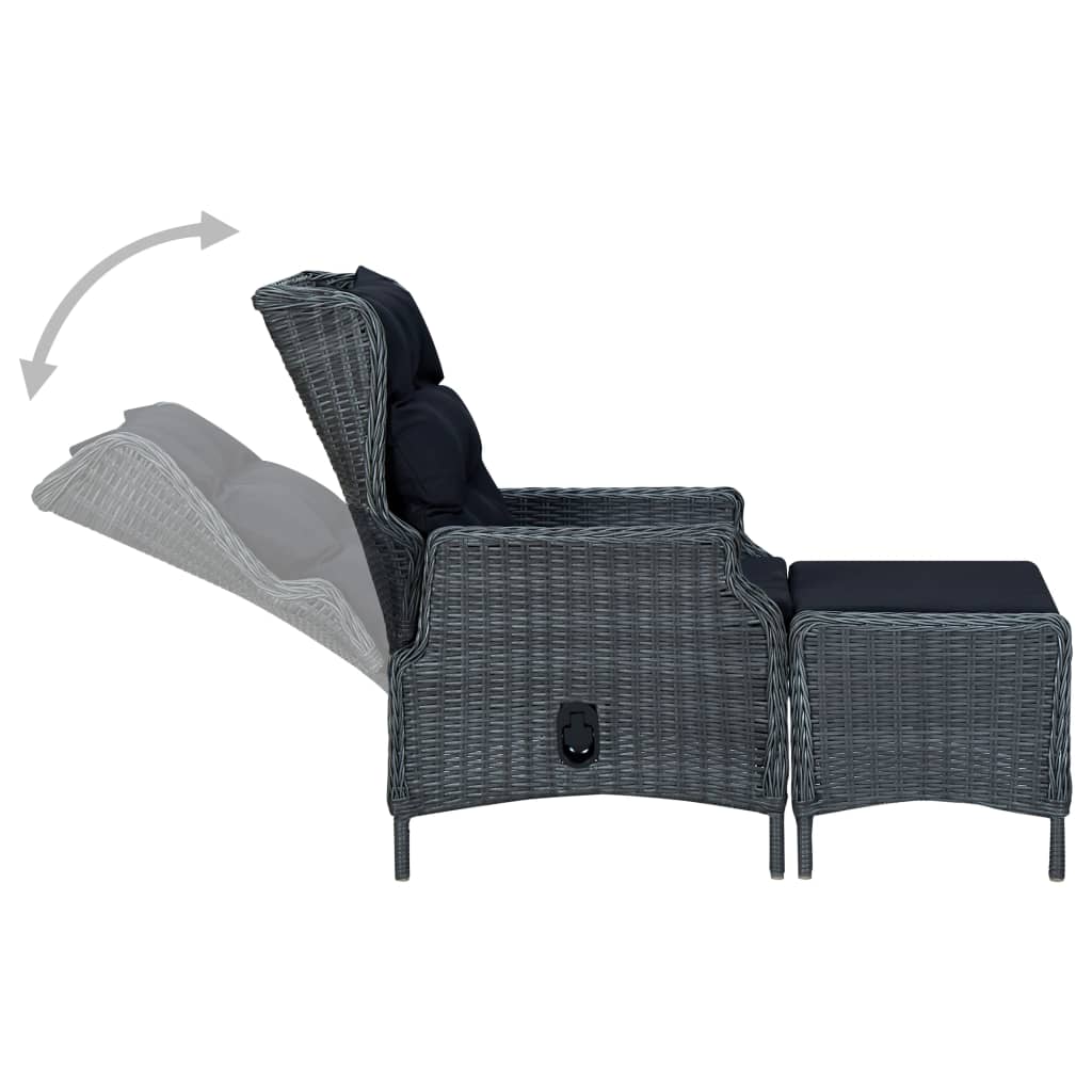 2-tlg. Garten-Lounge-Set mit Auflagen Poly Rattan Dunkelgrau