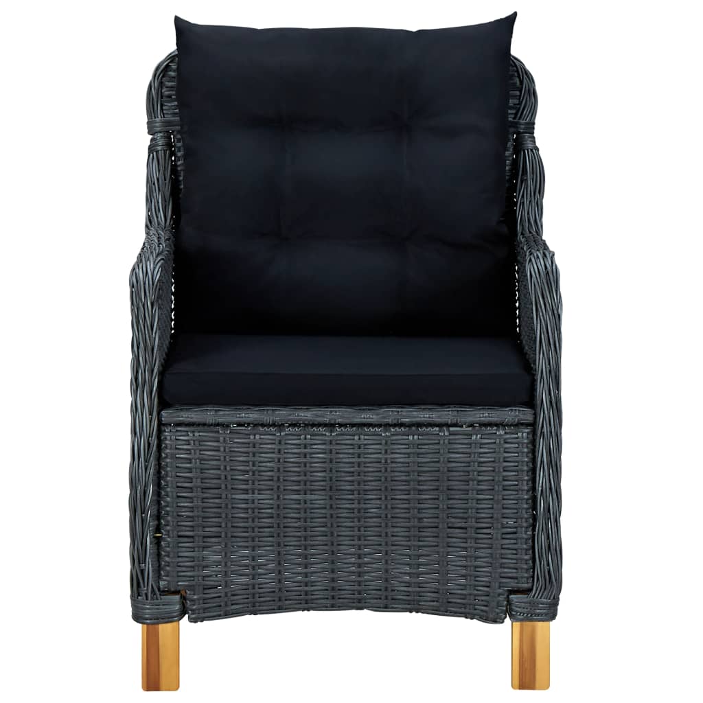 3-tlg. Garten-Lounge-Set mit Auflagen Poly Rattan Dunkelgrau