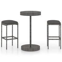 Thumbnail for 3-tlg. Gartenbar-Set mit Kissen Poly Rattan Grau