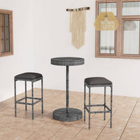 Thumbnail for 3-tlg. Gartenbar-Set mit Kissen Poly Rattan Grau