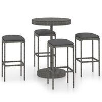 Thumbnail for 5-tlg. Gartenbar-Set mit Kissen Poly Rattan Grau