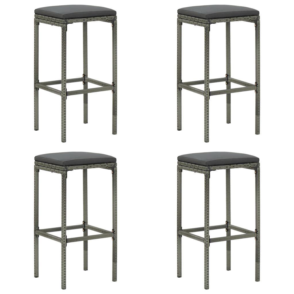 5-tlg. Gartenbar-Set mit Kissen Poly Rattan Grau