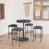 Thumbnail for 5-tlg. Gartenbar-Set mit Kissen Poly Rattan Grau