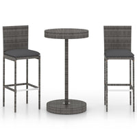 Thumbnail for 3-tlg. Gartenbar-Set mit Kissen Poly Rattan Grau