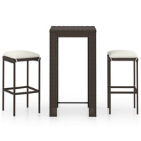 Thumbnail for 3-tlg. Gartenbar-Set mit Kissen Poly Rattan Braun