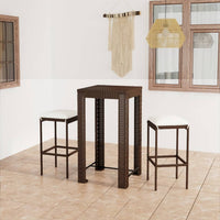 Thumbnail for 3-tlg. Gartenbar-Set mit Kissen Poly Rattan Braun