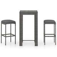 Thumbnail for 3-tlg. Gartenbar-Set mit Kissen Poly Rattan Grau