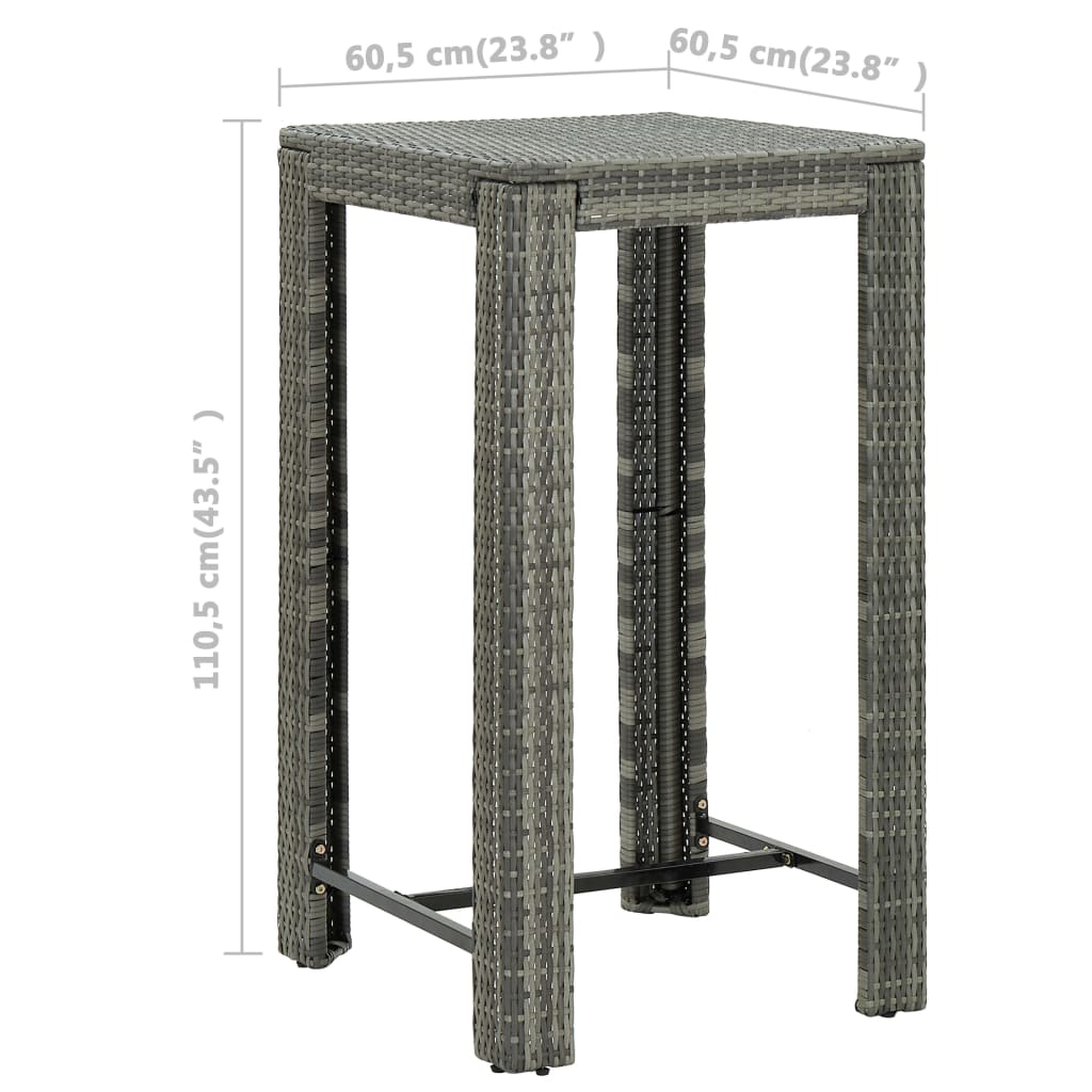 3-tlg. Gartenbar-Set mit Kissen Poly Rattan Grau