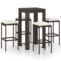Thumbnail for 5-tlg. Gartenbar-Set mit Kissen Poly Rattan Braun