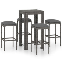 Thumbnail for 5-tlg. Gartenbar-Set mit Kissen Poly Rattan Grau