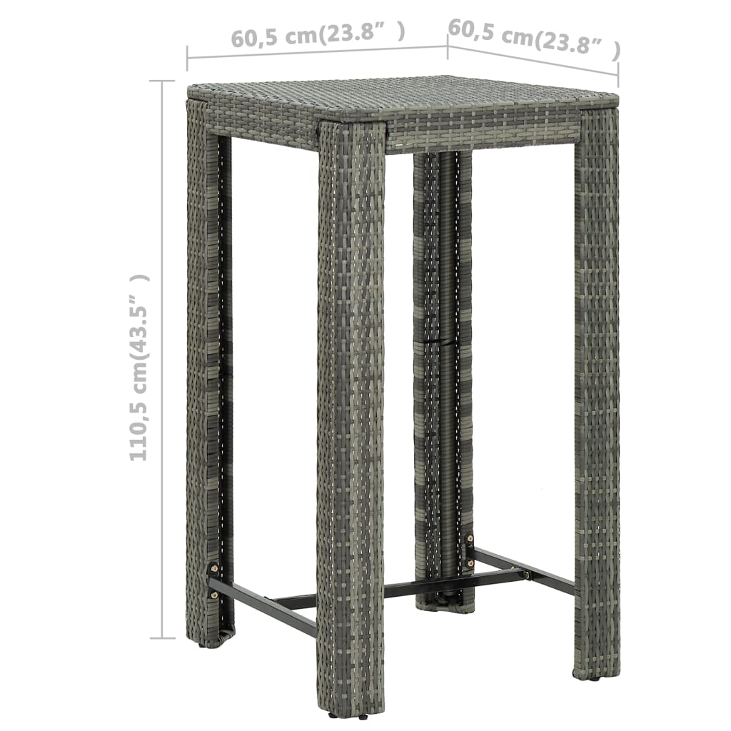 5-tlg. Gartenbar-Set mit Kissen Poly Rattan Grau