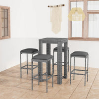 Thumbnail for 5-tlg. Gartenbar-Set mit Kissen Poly Rattan Grau