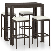 Thumbnail for 5-tlg. Gartenbar-Set mit Kissen Poly Rattan Braun