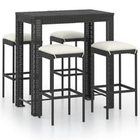 Thumbnail for 5-tlg. Gartenbar-Set mit Kissen Poly Rattan Schwarz